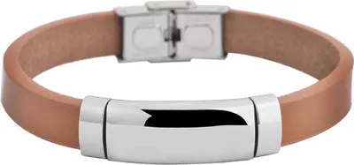 Produktbild von Akzent Armband aus Echtleder und Edelstahl in Hellbraun