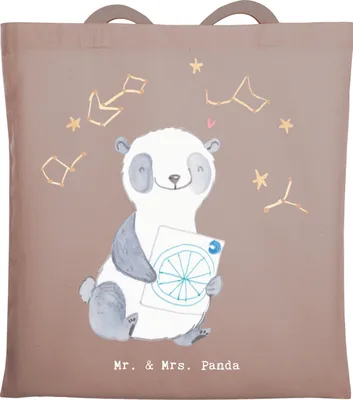 Produktbild von Mr. & Mrs. Panda Tote Bag Panda Astrologie - Braun Pastell - Geschenk, Horoskop, Shopping Tasche, Tragetasche, festivaltasche, Sternbilder, Laptoptasche