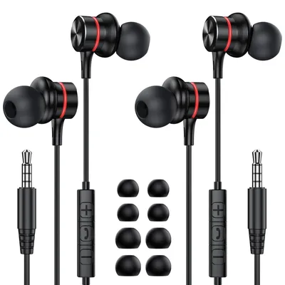 Produktbild von Klinke Kopfhörer mit Mikrofon Stereo In Ear Kabelgebundene In-Ear Kopfhörer 2 PACK Schwarz