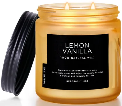 Produktbild von Zitronen Vanille Duftkerze - 330g, 70 Stunden Brenndauer