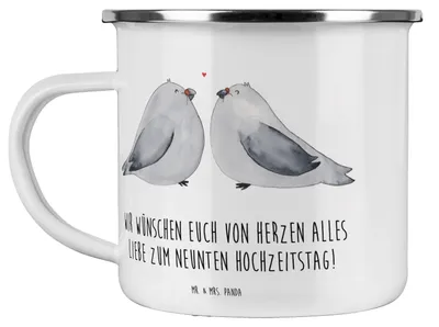Produktbild von Mr. & Mrs. Panda becher emaille 9. Hochzeitstag Keramikhochzeit - Weiß - Geschenk, alles Liebe, Zweisamkeit, Teetasse, Heirat, Pott, Outdoor, Jubiläumsfeier, Kaffeepott