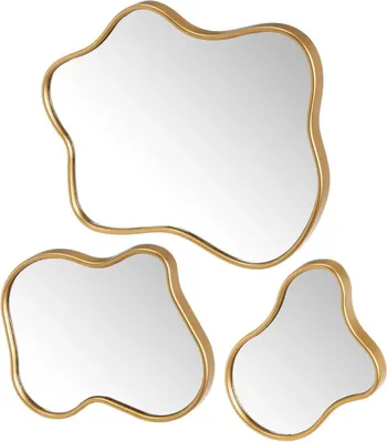 Produktbild von HowHomely | Dekospiegel - 3er Set Wandspiegeln - mit goldenem Rahmen - 31 x 35 cm - Spiegel mit unregelmäßiger Form