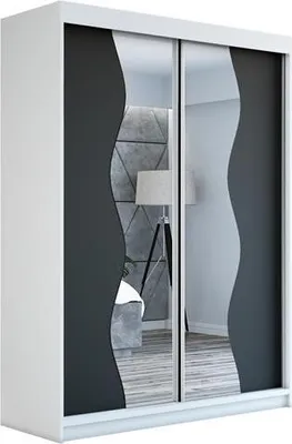 Produktbild von Schwebetürenschrank, 2-türig Schrank mit Spiegel! Moderne Garderobe für Kleidung. Verschiedene Farben (Weiß, Schwarz, Somona) Kleiderschrank RIMA 180 cm