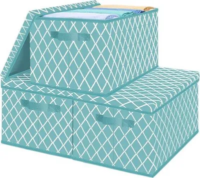 Image de Boîte de rangement pliable en tissu, bleue, 40 x 30 x 25 cm, 3 pièces, pour ranger jouets, vêtements, livres et accessoires