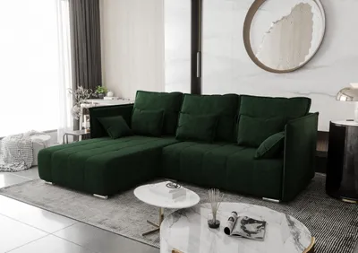 Image de AX LIVING Canapé d'angle avec fonction sommeil Vert Florinna 248cm en L