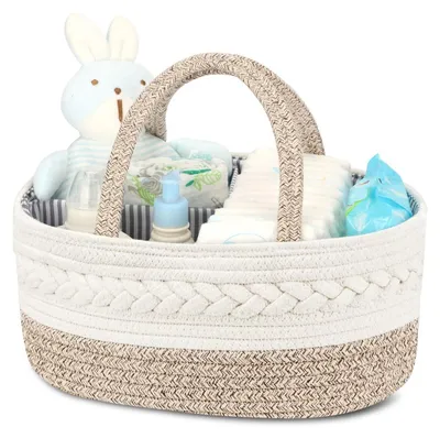 Immagine prodotto di Fasciatoio organizer - Cesto portaoggetti con maniglie - 36 x 22 x 18 cm - Cotone