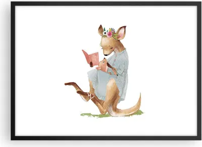 Produktbild von Gerahmtes Poster - Schwarzer Rahmen - Känguru Mama Kind - 70x50 cm - Wand Bild - Wanddeko - Wandbilder - Kunstposter - Wandposter - Bilderrahmen - Bilder - Kunstdruck - P2BAA70x50-4705