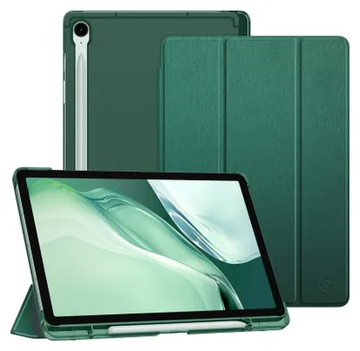 Produktbild von Fintie Hülle für Samsung Galaxy Tab S10 Lite/S10 FE/S9 FE 10.9" & S9 11" Tablet mit Stifthalter, Ultradünn Schutzhülle mit Translucent Rückseite Cover und Auto Schlaf/Wach Funktion, Dunkelgrün