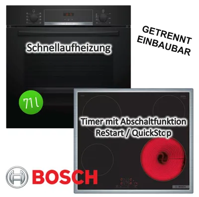 Produktbild von Herdset BOSCH Backofen mit Glaskeramikkochfeld Edelstahlrahmen - autark, 60 cm