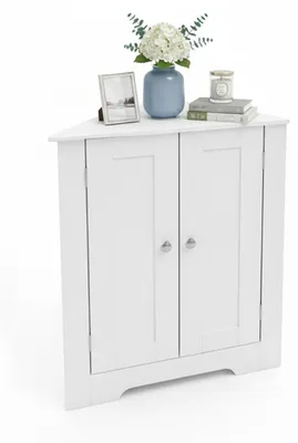 Eckschrank 2-türig MDF weiß 90x80x43 cm mit Magnetverschluss