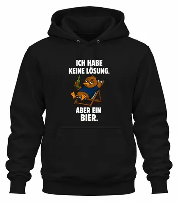 Imagen del producto de "No tengo solución, pero sí una cerveza." Sudadera con capucha, color negro, talla XL