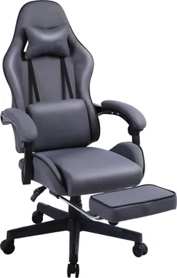 Immagine prodotto di VDD - Sedia da gioco con poggiapiedi - braccioli imbottiti - regolabile in altezza - cuscino massaggiante - grigio