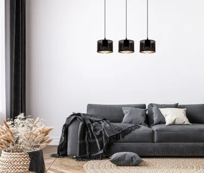 Produktbild von Pendelleuchte Metall E27 H: max. 105 cm in Schwarz Gold 3-flammig länglich