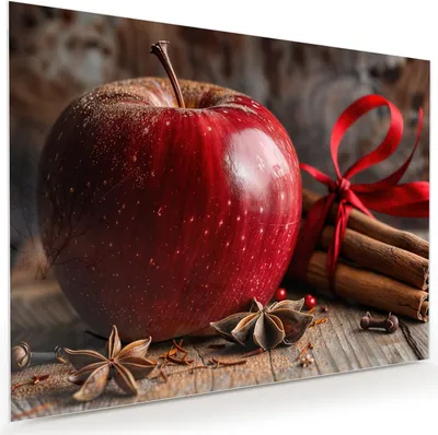 Produktbild von Glasbild 120x90cm in XXL für Wohnzimmer, Schlafzimmer Motiv Apfel mit Zimt