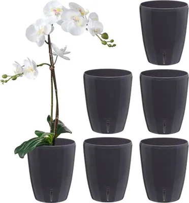 Produktbild von Famanu Selbstbewässernde Blumentöpfe mit Wassertank und Wasserstandsanzeiger - Anthrazit, D 12 cm