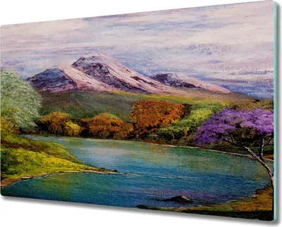 Produktbild von Coloray Herdabdeckplatte 80x52 cm Schneidebrett Kochplattenabdeckung Küchenbrett Hackbrett - Fluss berg