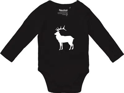 Produktbild von Huuraa Baby Body Hirsch Silhouette 74 Black  Baumwolle Fairtrade Langarmbody Geschenkidee