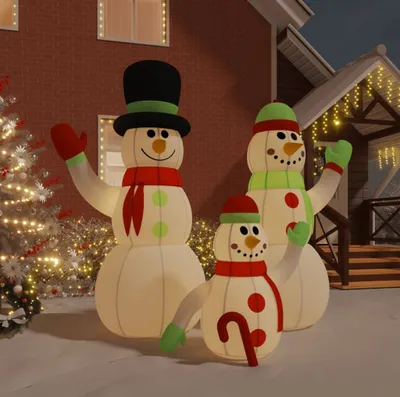 Image de The Living Store Famille de bonhommes de neige gonflables avec LED 360 cm