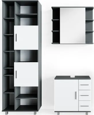 Image de Meubles bain Vicco Ilias Anthracite 3 pièces, avec armoire haute, Model 31979