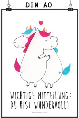 Produktbild von Mr. & Mrs. Panda Bild Einhorn Mitteilung DIN A0 - Weiß - Geschenk, drucke, Unicorn, Einhörner, Plakat, Kunstdruck, Liebe, Partner, wanddeko, Wandbild, Valentinstag