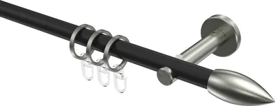 Produktbild von Interdeco Gardinenstange / Vorhangstange Schwarz / Edelstahl-Optik, Typ Medium Poveda (Flamme), 16 mm Ø 1-läufig, 520 cm