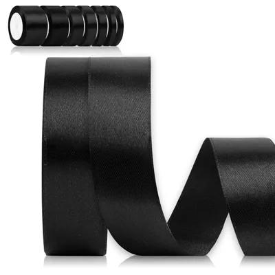 Produktbild von Satinschleife, Schwarz, 25 mm x 22 m, Geschenkband für Dekoration und Bastelarbeiten