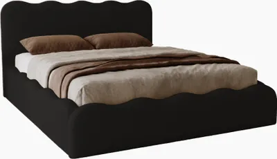 Obrázek produktu pro Manželská postel s úložným prostorem 160x200 Wave - Velvet, rošt - čalouněná postel 160 x 200 cm černá