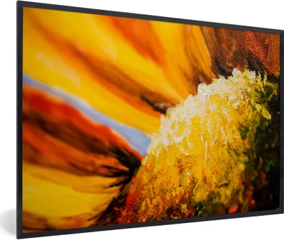 Produktbild von MuchoWow® Gerahmtes Poster Eine Nahaufnahme eines Ölgemäldes einer Sonnenblume 90x60 cm - Poster mit Schwarzem Bilderrahmen Wandposter Rahmen Foto Bilder - Fotorahmen - Foto-Plakat
