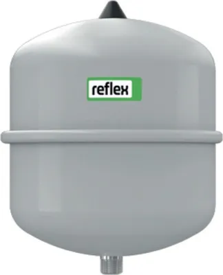 A gray expansion vessel with a green and white logo on a white background.