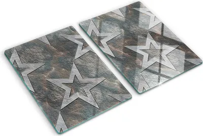 Produktbild von Tulup Glas Herdabdeckplatte - 2x40x52 cm - Glaskeramikkochfeld-Abdeckung Spritzschutz Glasabdeckplatte Kochplattenabdeckung und Schneidebrett - Zweiteilig - Kunst: modern & klassisch - Steinsterne - Grau