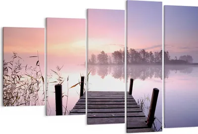 Produktbild von Bild auf Leinwand - Leinwandbild - Morgen Sonnenaufgang Nebel See - 150x100cm - Wand Bild - Wanddeko - Leinwanddruck - Bilder - Kunstdruck - Leinwand bilder - Wandkunst - EG150x100-2593