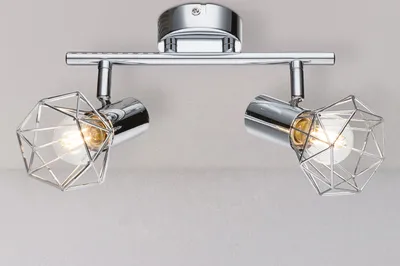 Produktbild von Industrial LED Deckenstrahler mit Drahtgestell Lampenschirme, 2 flammig Silber