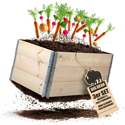 Produktbild von BigDean 3 Stück Hochbeet für Garten Holz Beet Hochbeete-Kit Palettenrahmen 80x60cm