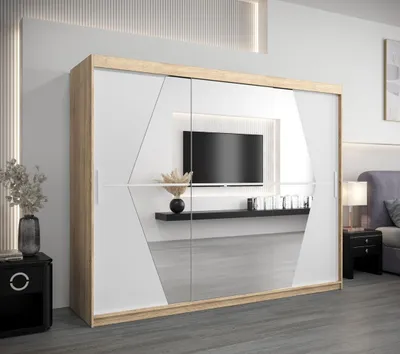 Obrázek produktu pro Šatní skříň SAMANTA - šířka 250 cm, dub sonoma / bílá