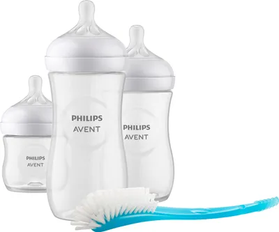 Zdjęcie produktu dla Butelki dla niemowląt Philips AVENT Natural Response, zestaw upominkowy dla noworodków - 4 butelki dla niemowląt, bardzo miękki smoczek i szczotka do butelek, dzieci w wieku 0-12 miesięcy i starsze (model SCD838/11)