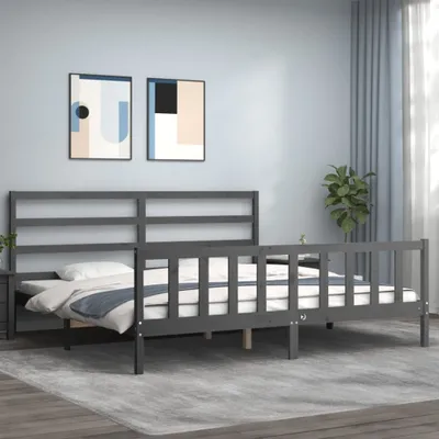 Image de 2025 Cadre de lit moderne avec sommier à lattes - Lit en bois massif avec tête de lit Gris 200x200 cm - Lits classiques,Design 4066244 2parcel