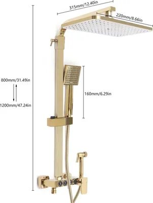 Produktbild von Regendusche Set - Duschsystem - Edelstahl - Wandmontage - Höhenverstellbar - Schwenkbarer Duschkopf - 4 Strahlarten - Warm- und Kaltwasser