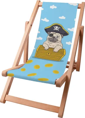 Immagine prodotto di Sdraio per bambini Dreamroots pieghevole in legno, fino a 130 kg, sdraio pieghevole con regolazione dell'inclinazione dello schienale a 3 livelli, Pirate Pug