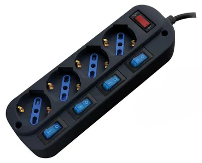 Produktbild von Alcapower 4-fach Steckdosenleiste Schuko Bipasso, Einzelschalter, 1,5m Kabel, Überlastschutz, 16A 3-poliger Italien-Stecker, Schwarz