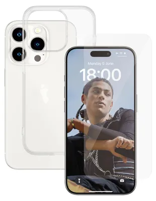 Zdjęcie produktu dla PanzerGlass SAFE. by ® 2-in-1 Pack iPhone 15 Pro, Apple, Apple - iPhone 15 Pro, Aplikacja na sucho, Odporny na zadrapania, Odporny na wstrząsy, Przezroczysty, 1 szt.