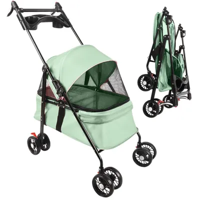Produktbild von Hundewagen,Hundebuggy klappbar,bis 40 kg,Hundetrolley Pet Stroller für kleine Hunde und Katzen Haustierwagen Katzenbuggy Oxford 50x70x95cm Grün