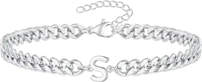 Produktbild von Uni-Armband mit Buchstaben-Charm, hohl, dicke Kette, verstellbar mit verlängerter Kette, Name, Initialen-Armreif, Paar-Geschenk zum Valentinstag
