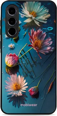 Image de Coque de téléphone pour Galaxy A56 5G, Mobiwear Glossy Case, bleu à motifs floraux