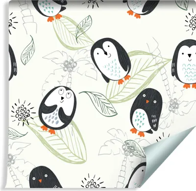 Produktbild von 10m VLIES TAPETE Rolle Kinderzimmer Niedliche Pinguine Blätter XXL