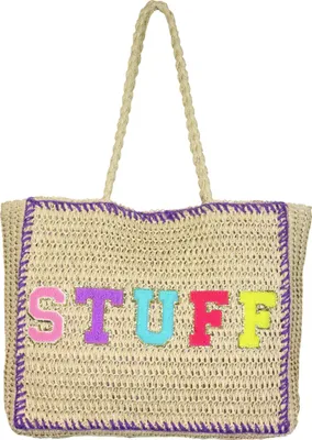 Produktbild von FURNARO Korbtasche Stuff - naturfarben, bunt bestickt, 39 cm
