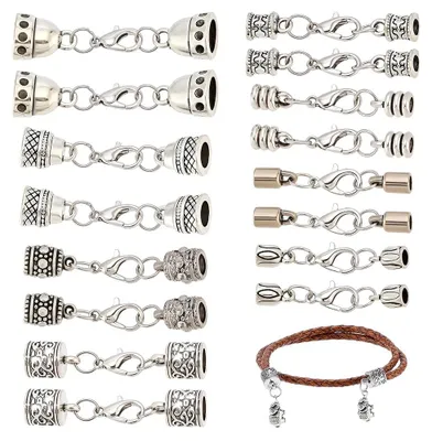 Image de Boutons de finition pour cordons avec fermetures à mousqueton - 8 modèles - Pour la fabrication de bijoux et travaux manuels - 40 pièces - Alliage d'argent vieilli