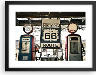 Produktbild von Gerahmtes Poster - Schwarzer Rahmen - Straße alt 66 USA - 40x30 cm - Wand Bild - Wanddeko - Wandbilder - Kunstposter - Wandposter - Bilderrahmen - Bilder - Kunstdruck - Wandbild - P2BAA40x30-3573