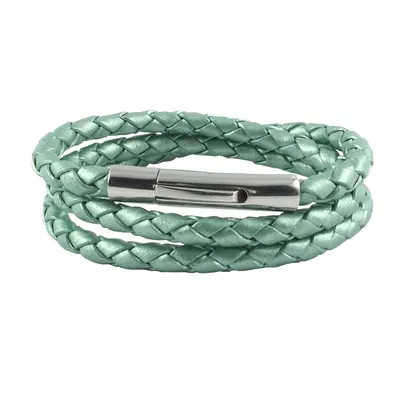 Produktbild von König Design Lederkette Lederband Leder-Armband 7 mm Herren Halskette 17 cm - 100 cm geflochten, Länge:35 Zentimeter, Farbe:Grün Metalisch