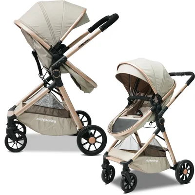 Produktbild von V8A Kombi-Kinderwagen (umwandelbar zur Babywanne) kompakt zusammenklappbar mit hoher Sitzposition verstellbarem Verdeck & Sicherheitsfunktionen