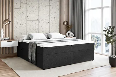 Produktbild von ALTDECOR Boxspringbett mit Multipocket-Matratze H4 (20 cm hoch) mit + PUR + Kokosmatte, Topper (4 cm hoch), Polsterbett mit Bettkasten MARCE-BW 140x200 - Schwarz Inari 100